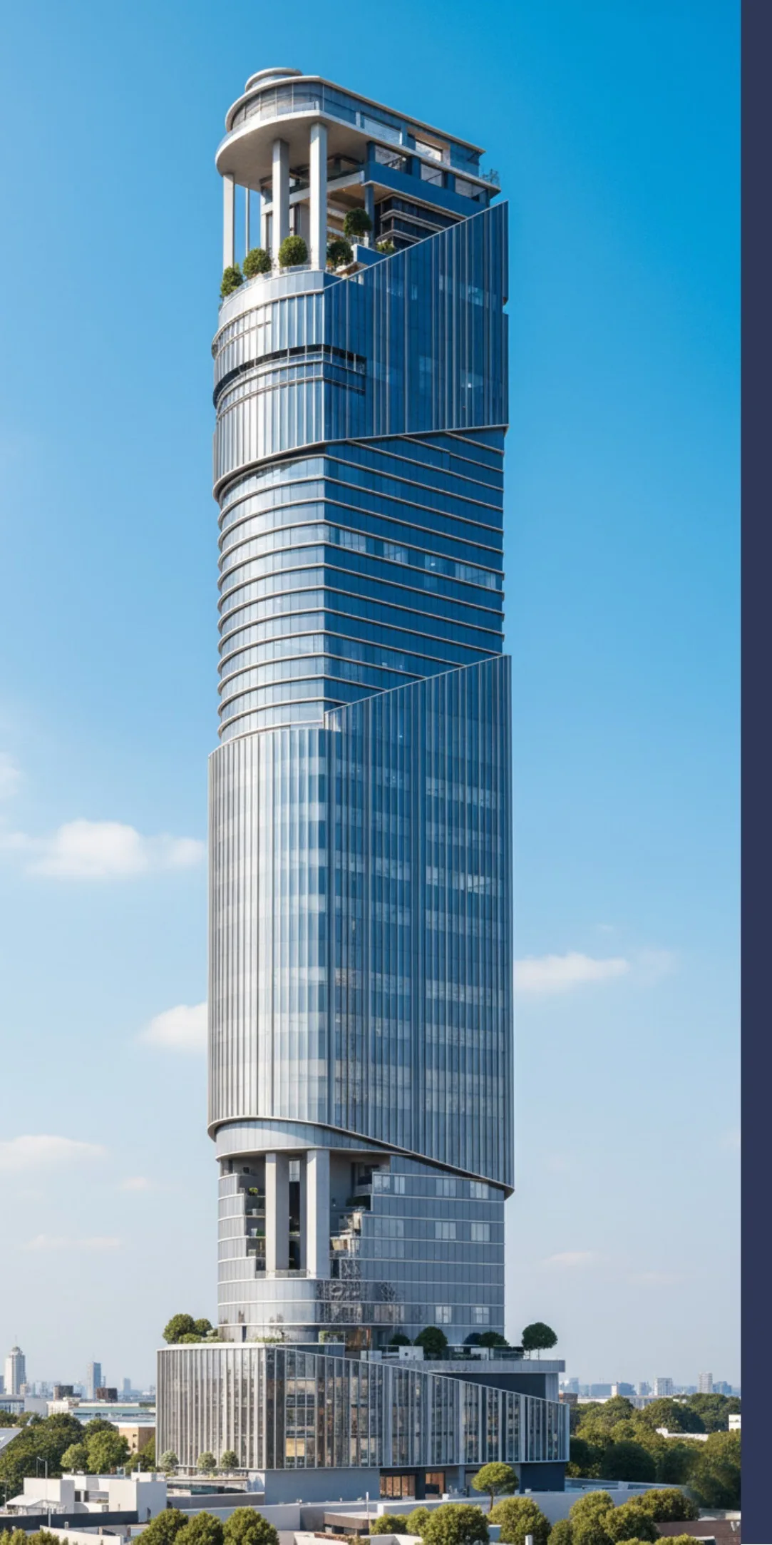 Full elevation of the 1970 Al Habtoor office tower rising above Al Habtoor City, Dubai