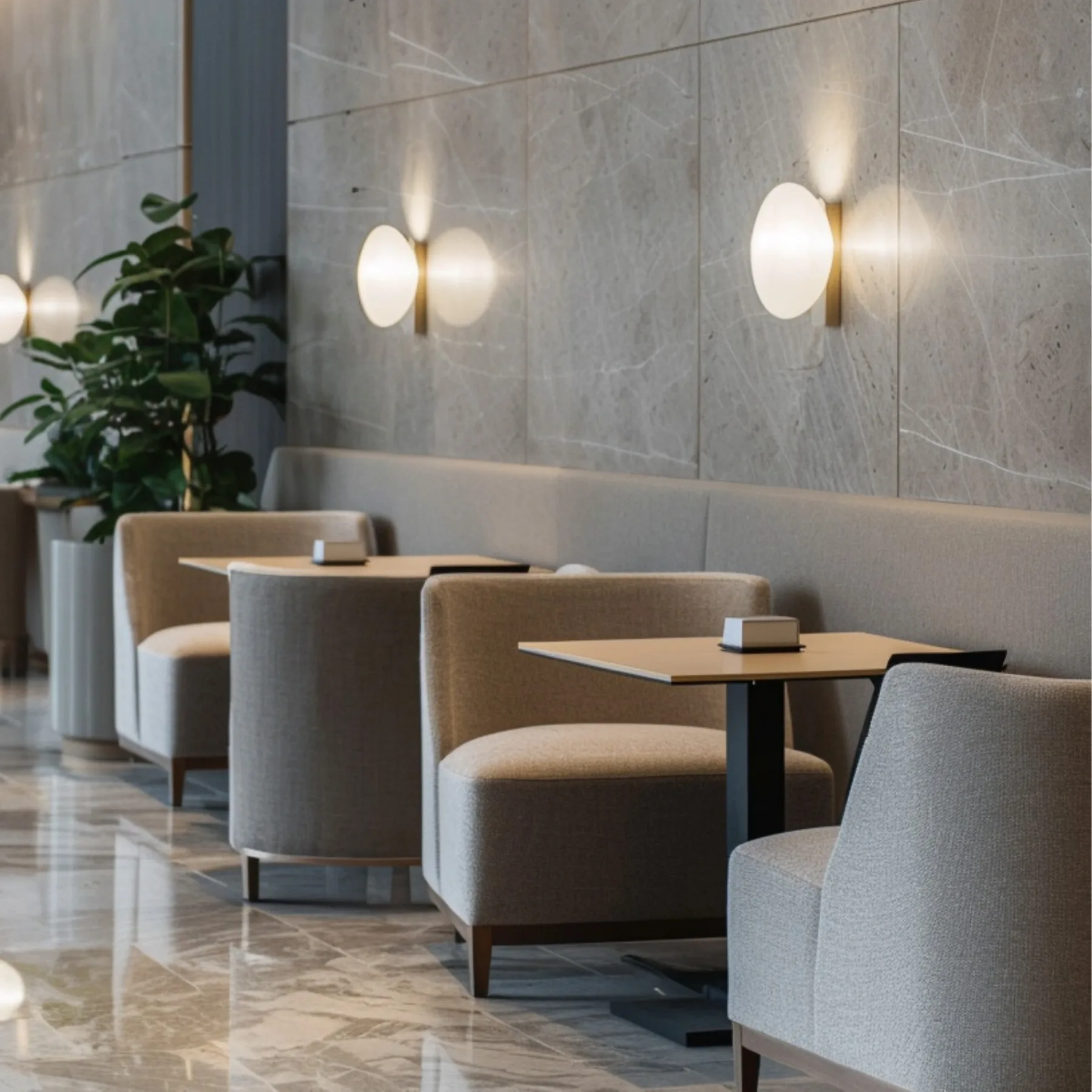 Café and meeting booths on the amenity floor of 1970 Al Habtoor