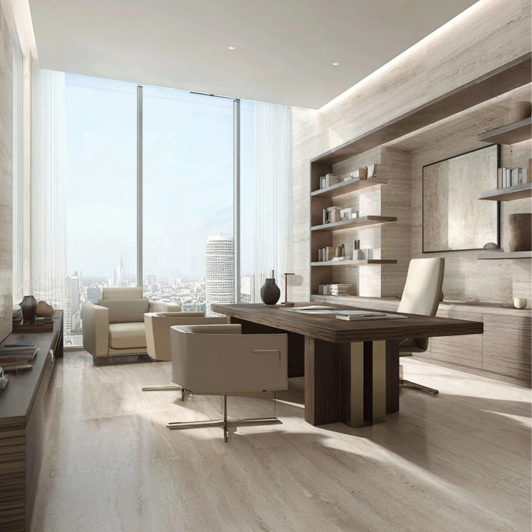 Executive office fit-out with Dubai skyline views at 1970 Al Habtoor