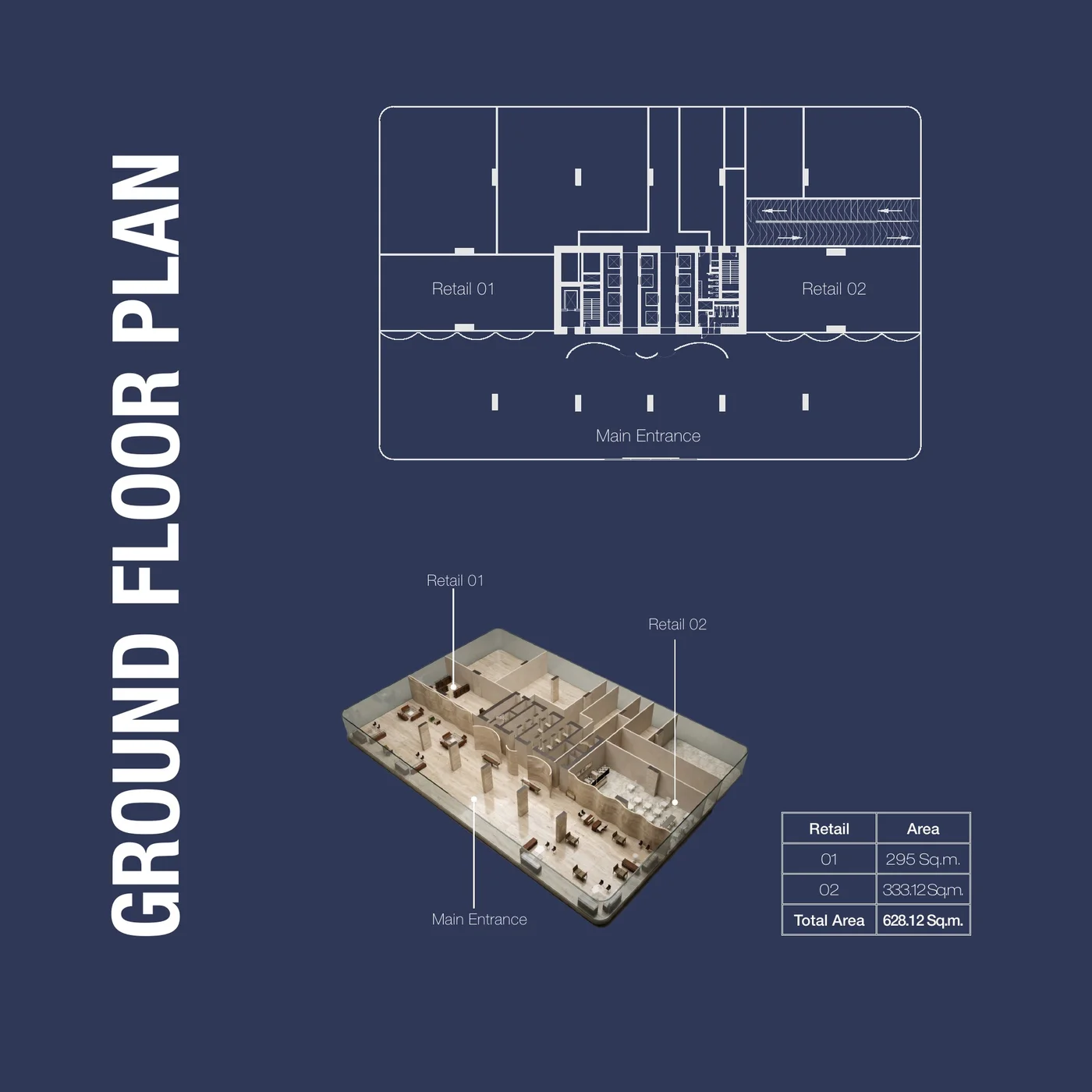 Ground floor plan showing lobby and retail at 1970 Office Tower
